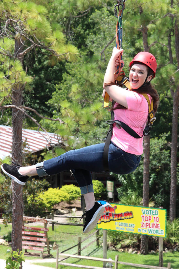Screamin Gator Zipline Girl Zip-lining at Gatorland